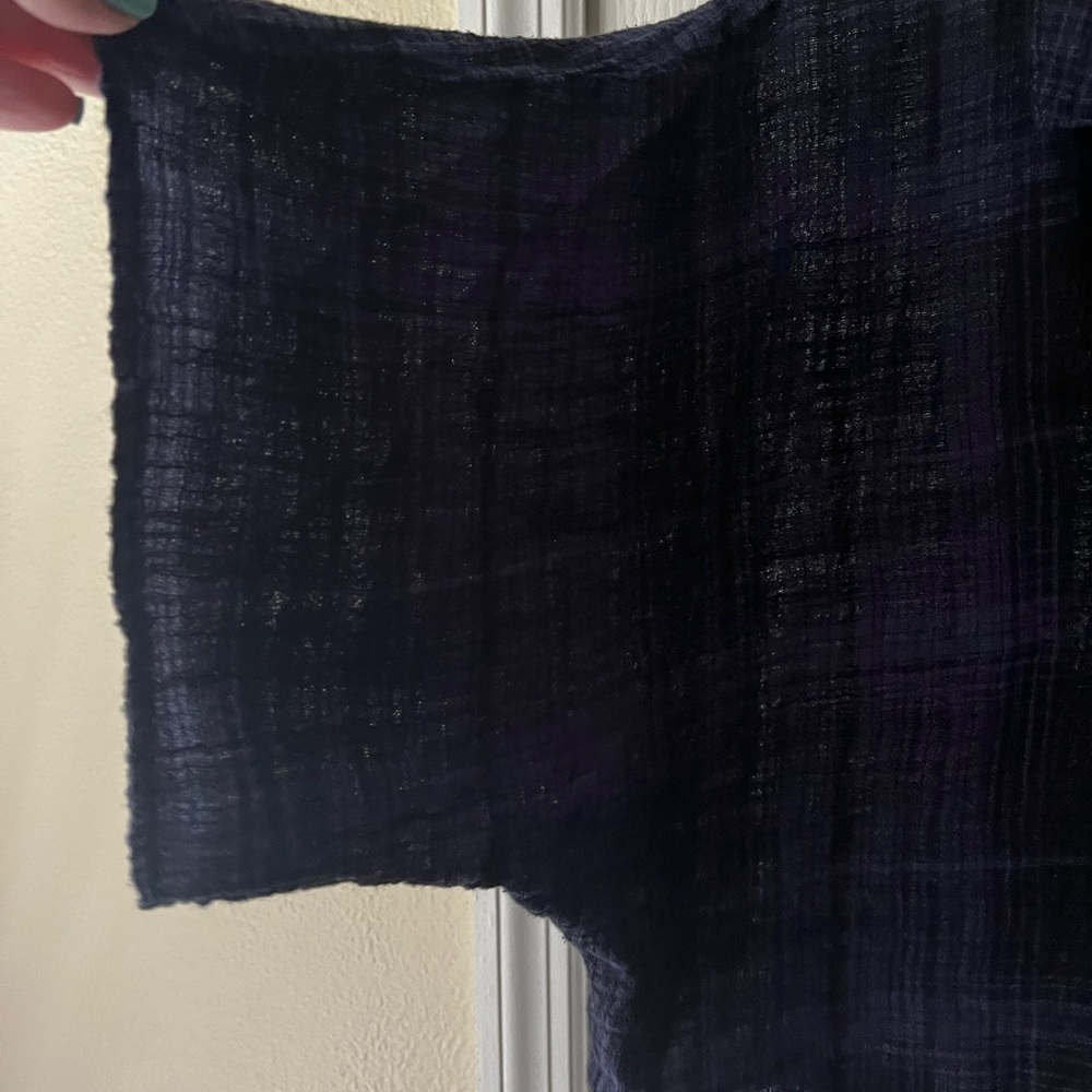 NEW Bella Dahl Flowy Tie Waist Blouse in Admiral Blue Plaid - Picture 4 of 7